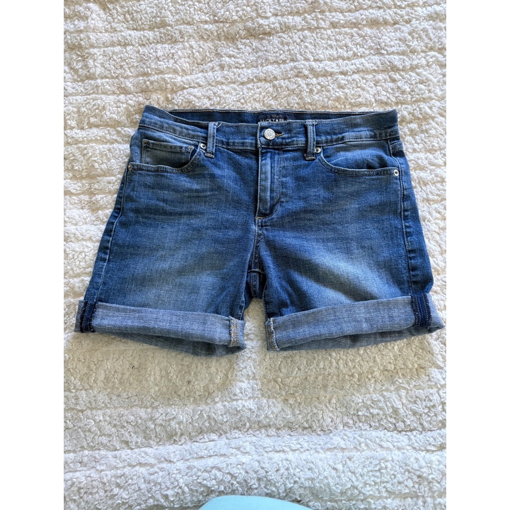 Lucky Brand The Bermuda Denim Shorts Blue‎ Medium Wash Cuffed Women Size 4 27